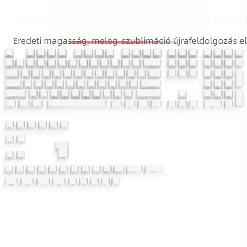 Keycap készlet PBT-ből, átlátszó, oldalról gravírozott, kétszínű injekciós formázás, sublimált üres anyag