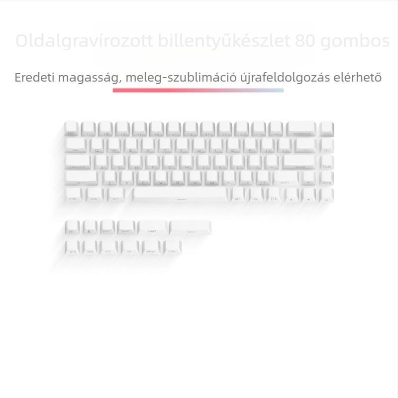 Keycap készlet PBT-ből, átlátszó, oldalról gravírozott, kétszínű injekciós formázás, sublimált üres anyag