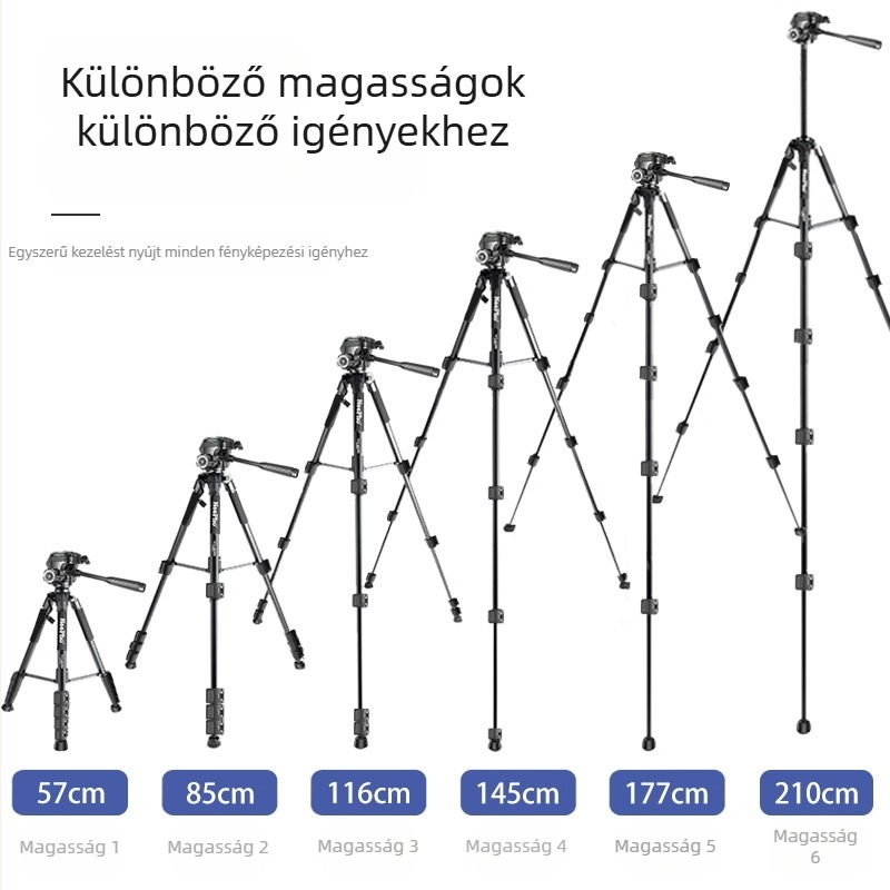 Kamera-tripod 3D Pan-Tilt fejjel, ABS+ alumínium ötvözet, teherbírás 5 kg, 5-részes lábak, gyorskioldó lemez, modell 910A