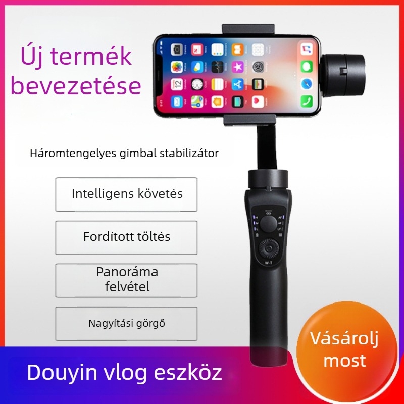 3-tengelyes okostelefon-gimbal kézi vlog felvételekhez, Android/iOS kompatibilis, 335° vízszintes elforgatás, tömege 450 g