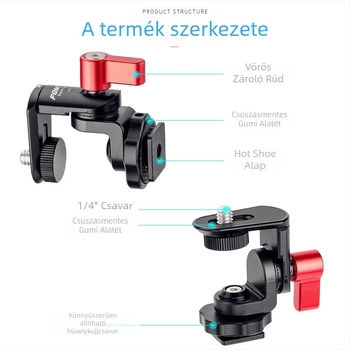 Snail forgó kameragimbal forró cipővel vagy 1/4 hüvelykes csavarral (alumínium ötvözet, 360° vízszintes forgatás, 180° függőleges forgatás, tömeg 100 g)