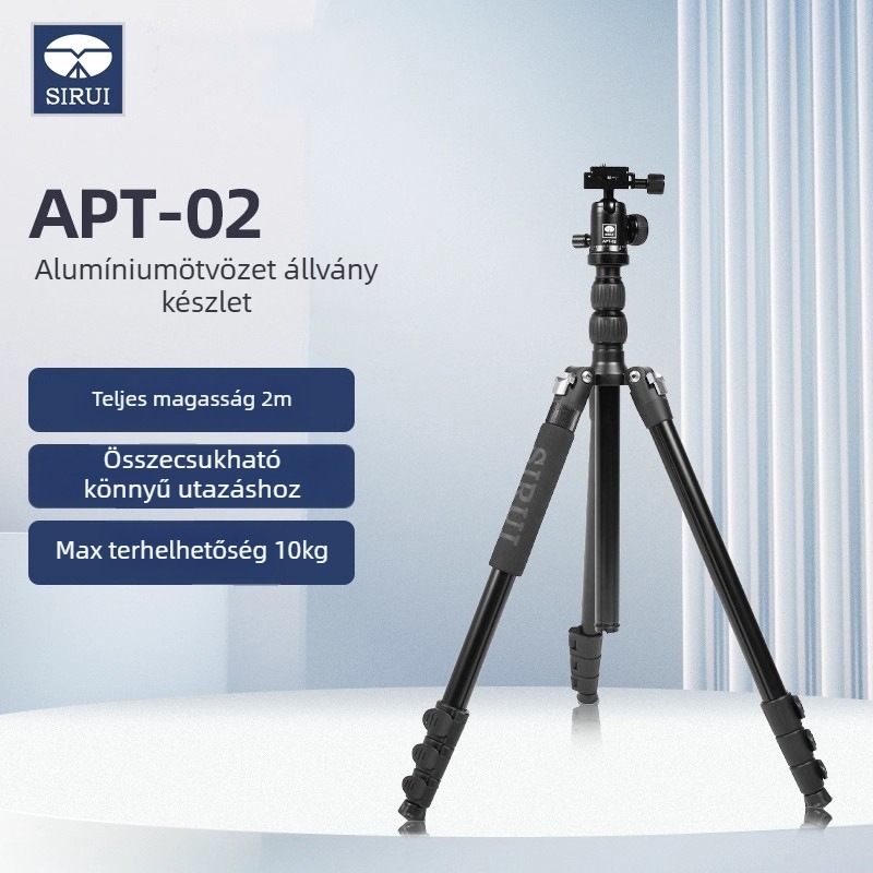 Sirui Apt-02 DSLR állvány gömbfejjel, 4 részes alumíniumötvözet, teherbírás 6–10 kg, gyorskioldó lemez benne
