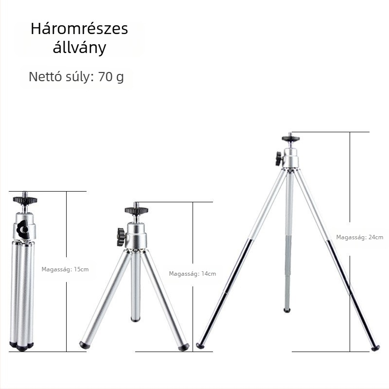 Háromszekciós állvány, fém kivitelezés, 3D-s gimbal, teherbírás 2 kg alatt