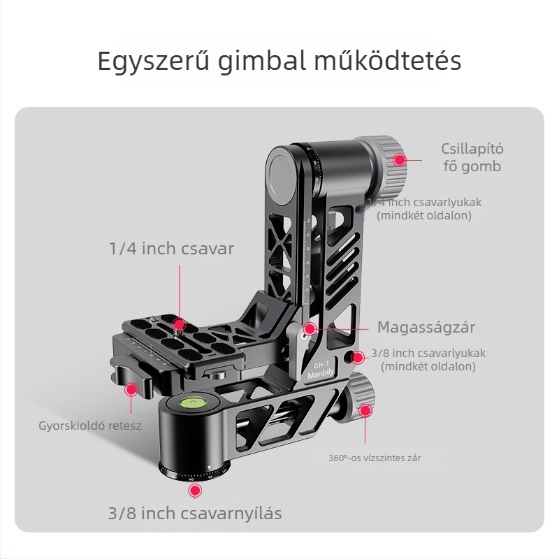 SLR kamera kantilever PTZ tartó panorámafotózáshoz, 360° vízszintes forgás, alumíniumöntvény, 1,04 kg