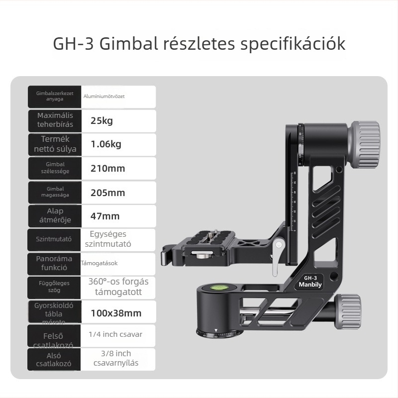 SLR kamera kantilever PTZ tartó panorámafotózáshoz, 360° vízszintes forgás, alumíniumöntvény, 1,04 kg