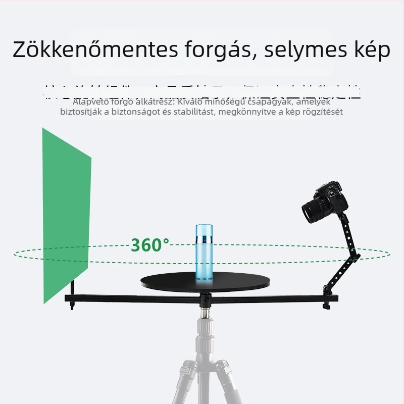 Tárgyfotózáshoz rotáló platforma, 360° forgás, összecsukható, állítható szög, alumíniumötvözet/fa kivitel, tömeg 6,13 kg
