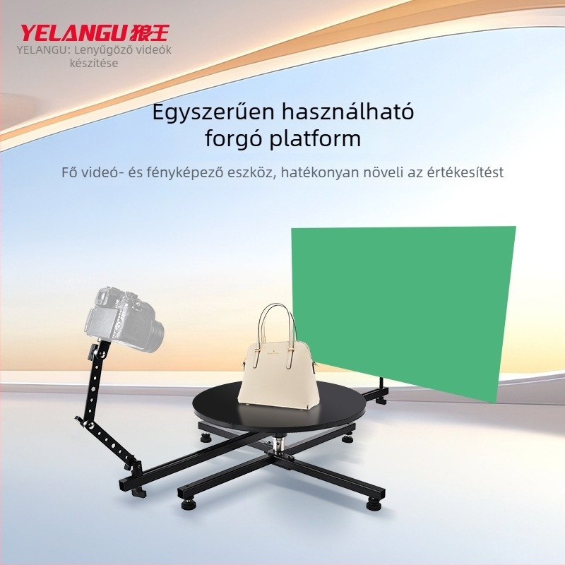 Tárgyfotózáshoz rotáló platforma, 360° forgás, összecsukható, állítható szög, alumíniumötvözet/fa kivitel, tömeg 6,13 kg