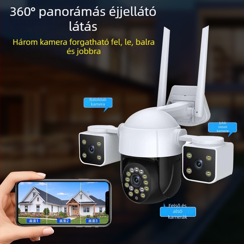 WiFi 3-tengelyes pan-tilt 360° kamera, 6MP, nappal/éjszaka teljes szín, vezeték nélküli, beltéri/kültéri használat, 0.01 lux