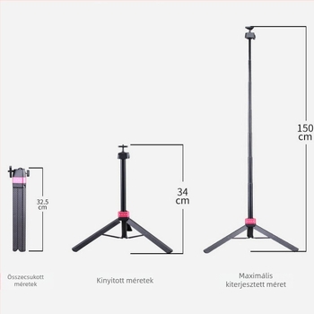 T152 hordozható asztali tripod gömbfejjel, 5 részes alumíniumötvözet, teherbírás 6–10 kg