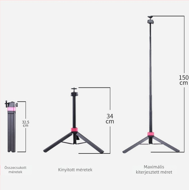 T152 hordozható asztali tripod gömbfejjel, 5 részes alumíniumötvözet, teherbírás 6–10 kg
