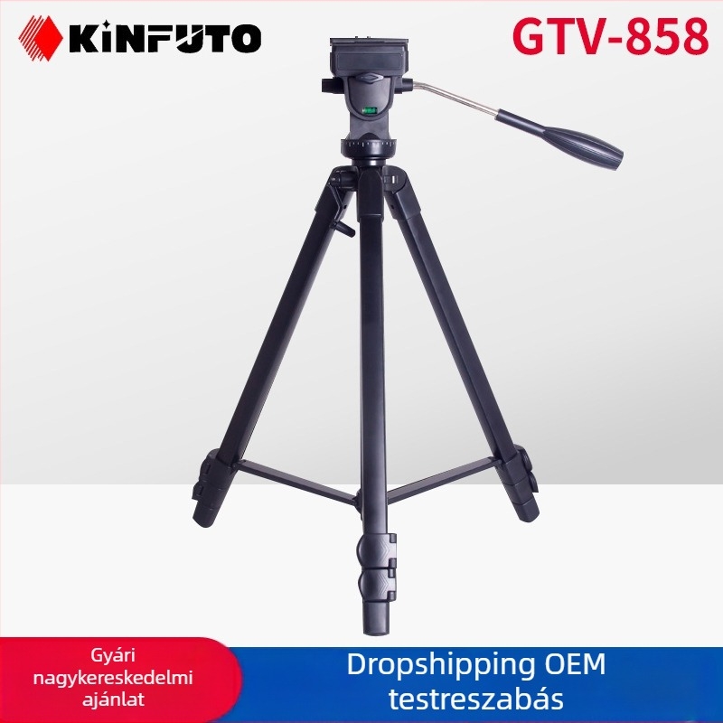 GTV858 állvány DSLR-hez és okostelefonhoz — alumínium ötvözet, háromtengelyes fej, 3 részes, teherbírás 6–10 kg