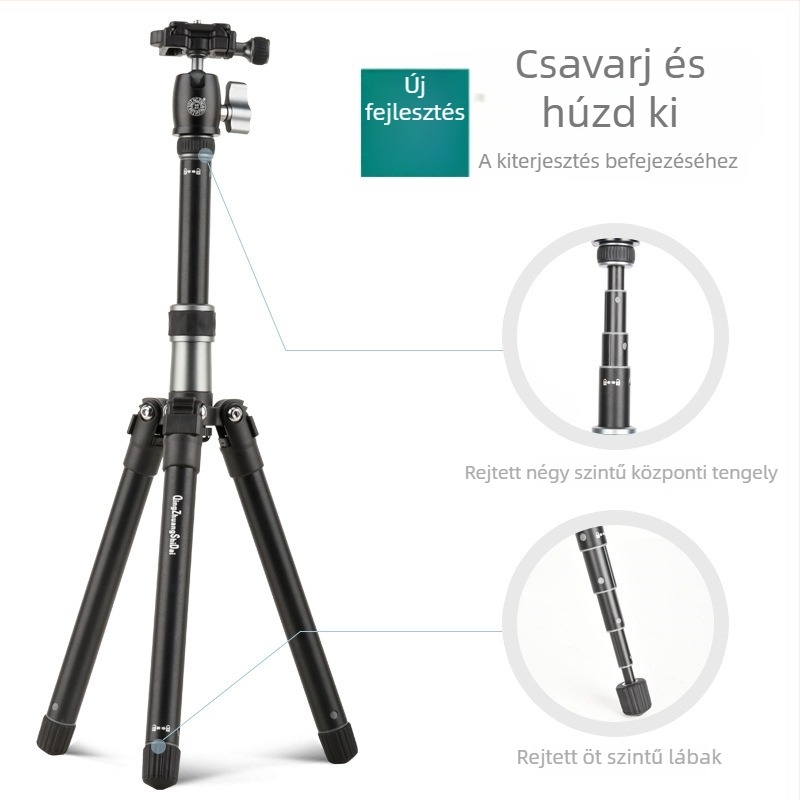 Tripod gömbfejjel, 5-szekciós alumínium ötvözet, gyorsoldó lemez, Light Age Q160D, teherbírás kevesebb mint 2 kg