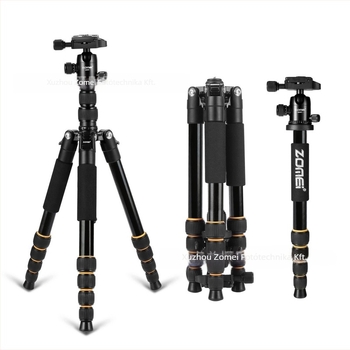 DSLR és tükör nélküli kamerákhoz és telefonhoz készült trípod, modell Q666, alumíniumötvözet, gömbfej, 5 szakasz, teherbírás 6–10 kg, gyorsoldó lemez benne