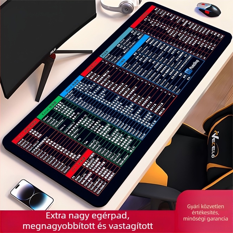 Nagy gumí asztali pad számológépes egérpad, varrott kivitel, egyoldalas, testreszabható rajzok