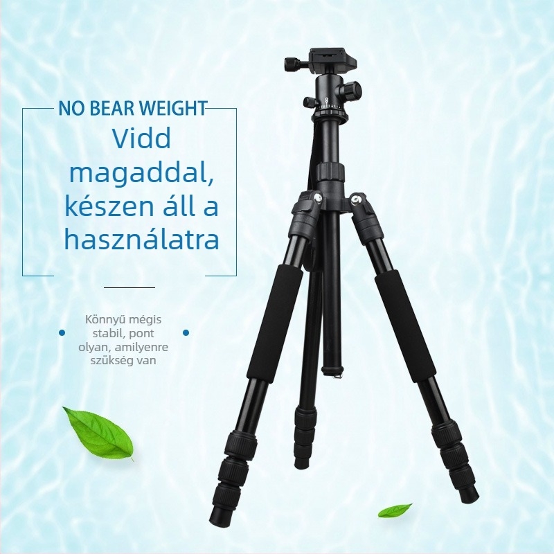 DSLR-hez és okostelefonhoz való állvány gömbfejjel, 4-szegmenses alumíniumötvözet, gyorskioldó lemez, teherbírás 6 kg