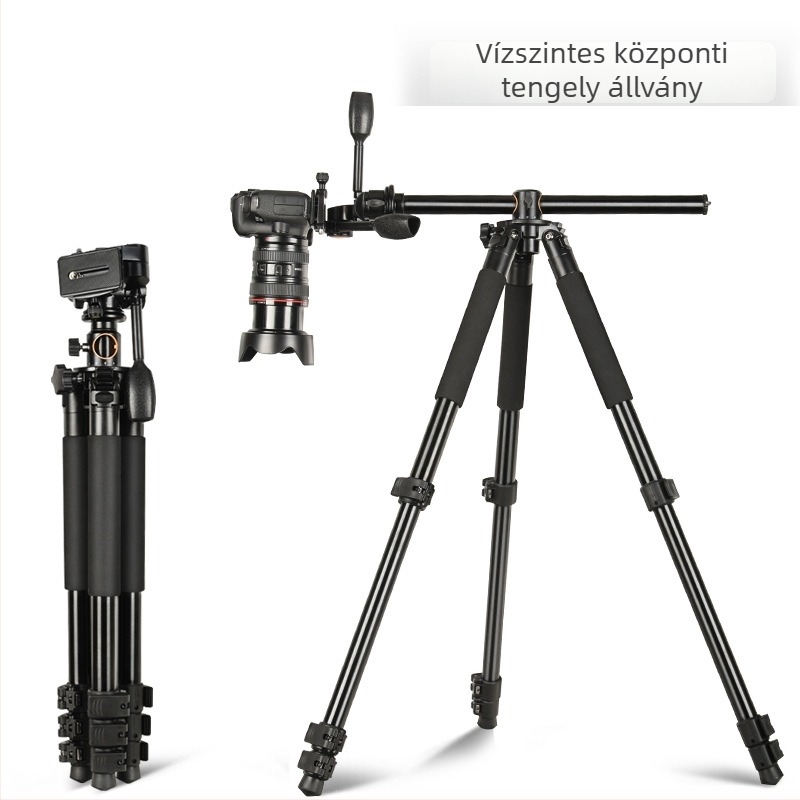 Alumínium ötvözetből készült háromlábú állvány 4 részes kialakítással, 3D-s PTZ fej, terhelhetőség 11–15 kg, gyorskioldó tányér