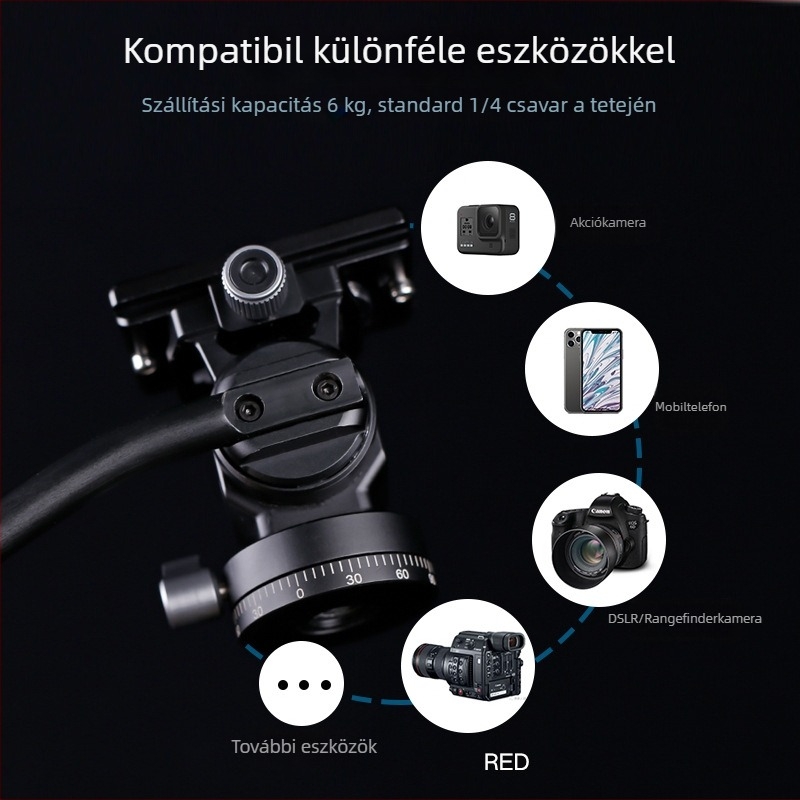 Alumínium ötvözetű mini hidraulikus tripod, 360° panoráma és 360° dőlés, SLR/mirrorless kamerákhoz – hordozható