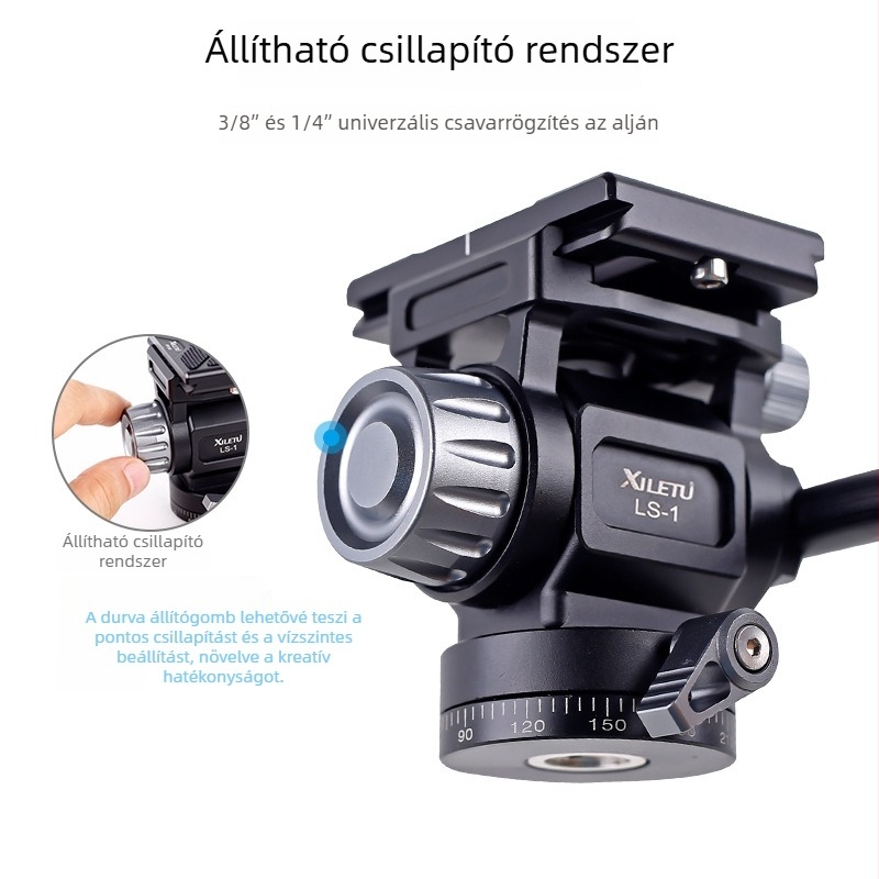 Alumínium ötvözetű mini hidraulikus tripod, 360° panoráma és 360° dőlés, SLR/mirrorless kamerákhoz – hordozható