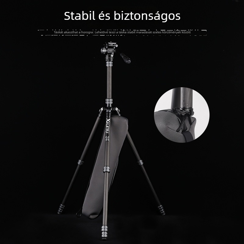 Szénszálas kamera trípóddal hidraulikus gimbal fejjel, 4 részes, gyorskioldó lemez