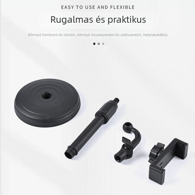 Asztali mobiltartó univerzális pan-tilt fejjel, teleszkóposan állítható kar, korong alap, mikrofonklipsz, műanyag anyag, márka Sea butterfly