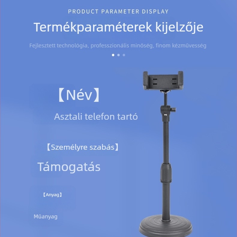 Asztali mobiltartó univerzális pan-tilt fejjel, teleszkóposan állítható kar, korong alap, mikrofonklipsz, műanyag anyag, márka Sea butterfly
