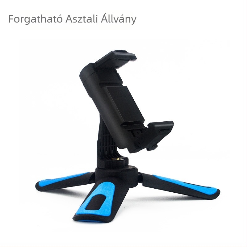 Mobiltelefon élő közvetítéséhez tervezett tripod, ABS anyag, 45° függőleges forgás, 80 g tömeg, asztali állvány