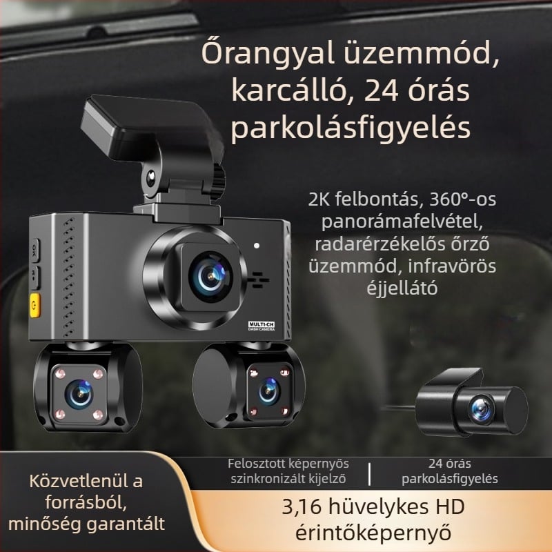 Új 2K négyszálas dashcam 3,16 hüvelykes HD érintőképernyővel, Wi‑Fi és Radar Guard