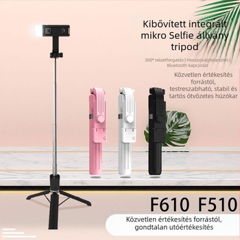 Bluetooth-os telefonhoz való selfie bot, hordozható tripod, világító fény, műanyag test, távirányítóval