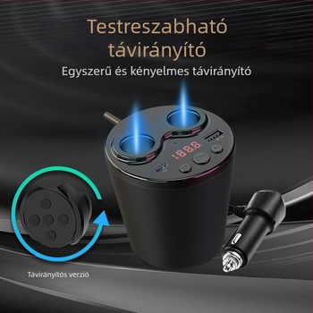 Autóba illő pohártartó töltő Bluetooth MP3 és FM adóval, USB, 12–24V, modell G63