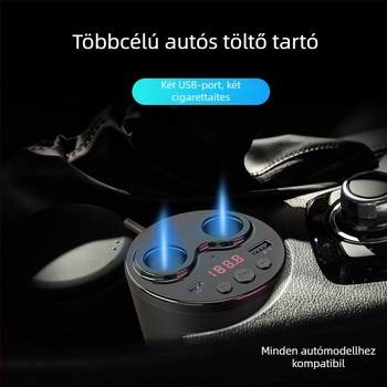 Autóba illő pohártartó töltő Bluetooth MP3 és FM adóval, USB, 12–24V, modell G63