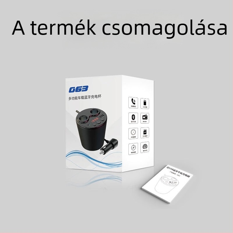 Autóba illő pohártartó töltő Bluetooth MP3 és FM adóval, USB, 12–24V, modell G63