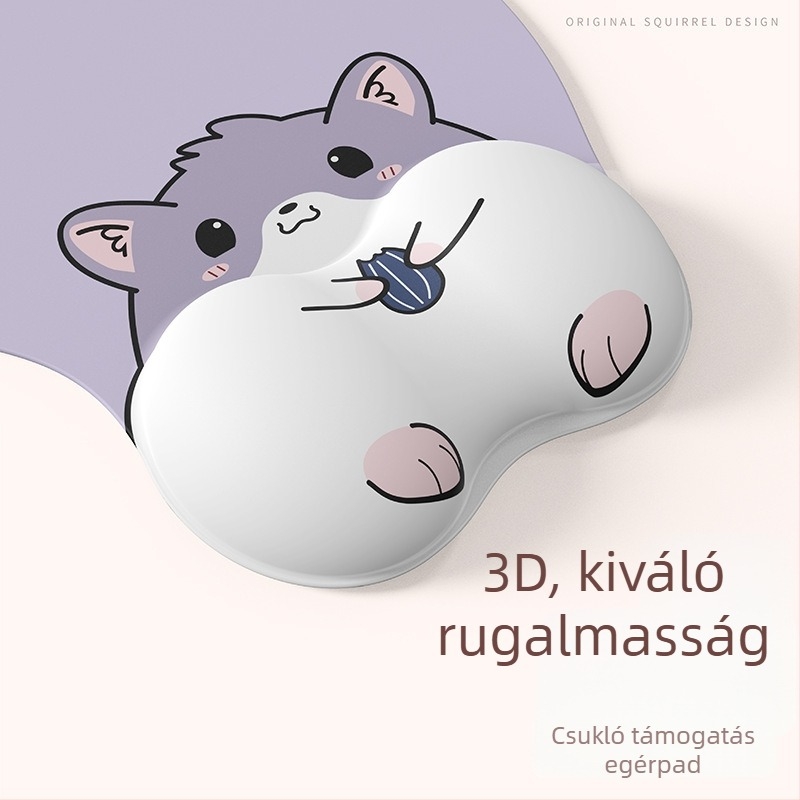 Csuklós egérpad – 3D-s karikatúra hörcsög dizájn, szilikon, kis pad, csuklópánt