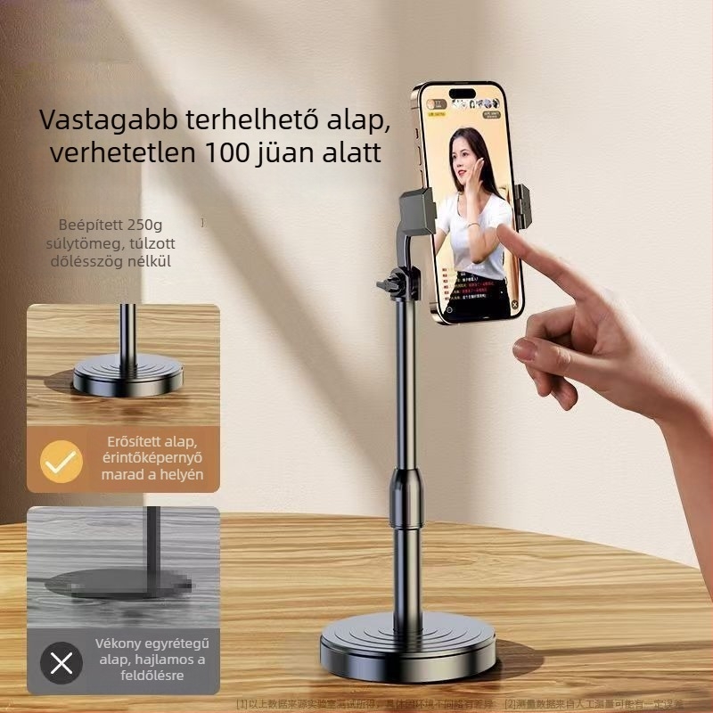 Asztali állvány tabletához és telefonhoz – állítható magasság, kihúzható és forgatható, műanyag kivitel videózásra és fényképezésre