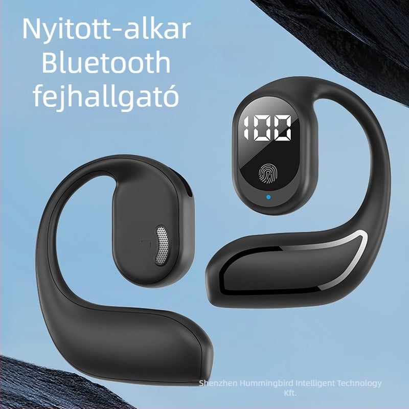 Zajcsökkentéses vezeték nélküli Bluetooth fülhallgató, hosszú üzemidő, digitális kijelző, Bluetooth 5.3, fülhorgos kialakítás autó és sport használatra