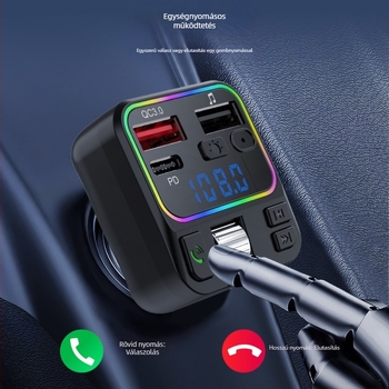 P18 autó Bluetooth MP3 vevő kihangosítással, FM adó, QC3.0 + PD20W kettős gyors töltés, USB lejátszás