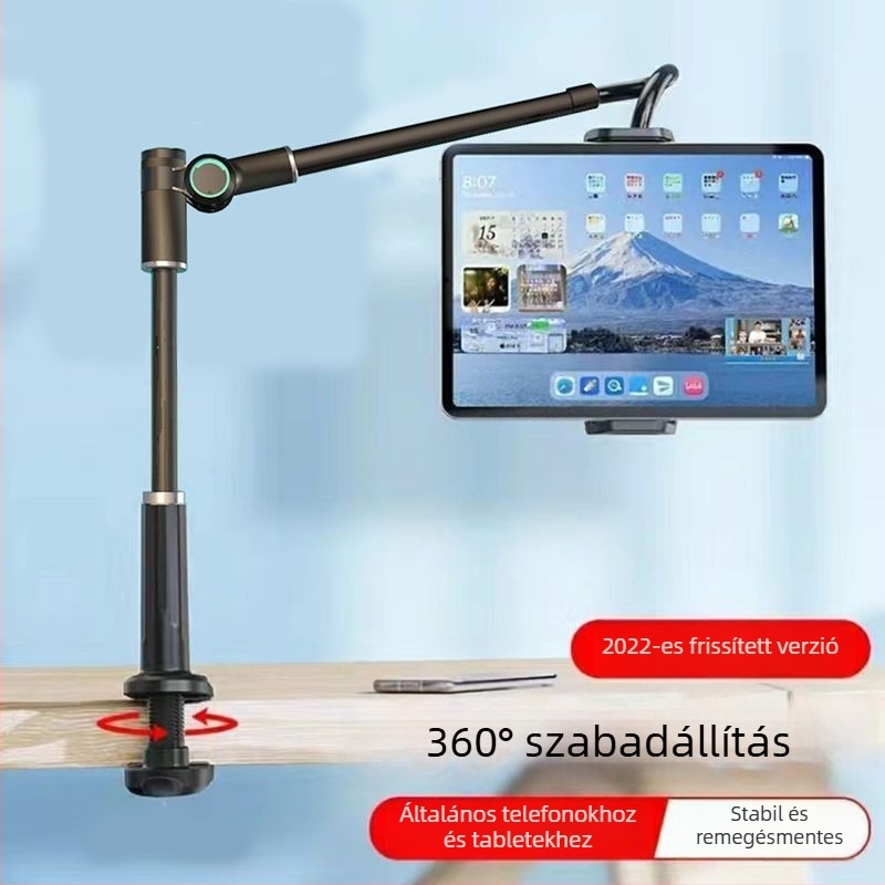 Lychee Lazy Stand — Univerzális cantilever telefon/tablet tartó, fém+ABS, forgatható és összecsukható
