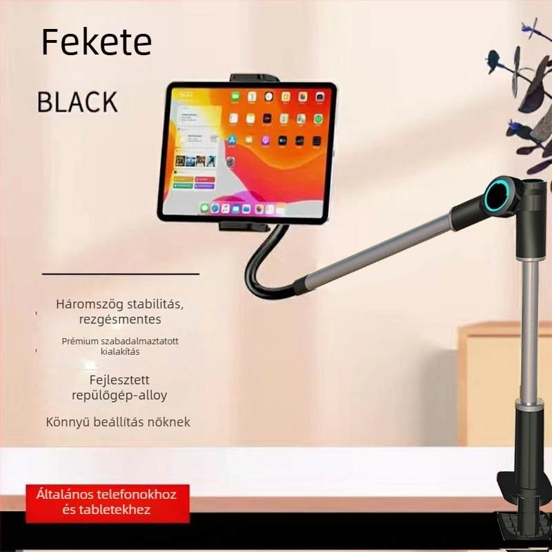 Lychee Lazy Stand — Univerzális cantilever telefon/tablet tartó, fém+ABS, forgatható és összecsukható
