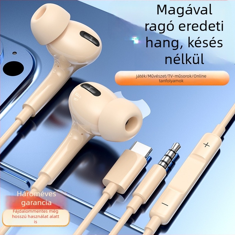 Type-C vezetékes, in-ear fejhallgató játékokhoz, kompatibilis Huawei, Oppo, Vivo és Honor