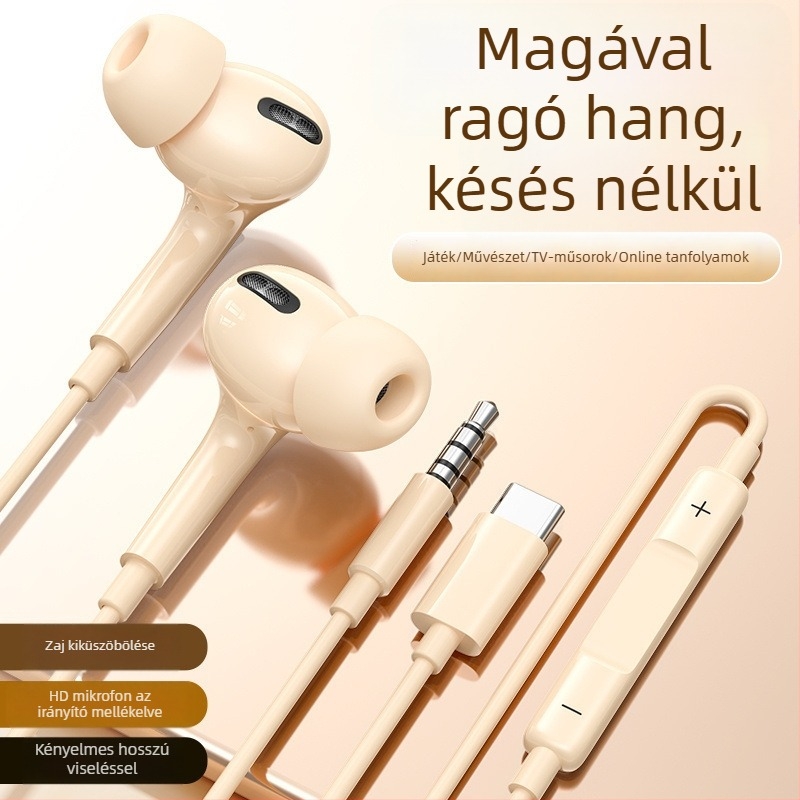 Type-C vezetékes, in-ear fejhallgató játékokhoz, kompatibilis Huawei, Oppo, Vivo és Honor