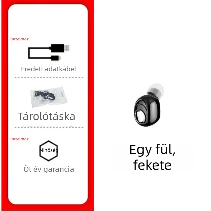 L16 vezeték nélküli Bluetooth fülhallgató, mono in-ear kialakítás, autóhoz, sztereó hang, Bluetooth 5.0, IPX4, akár 4 óráig