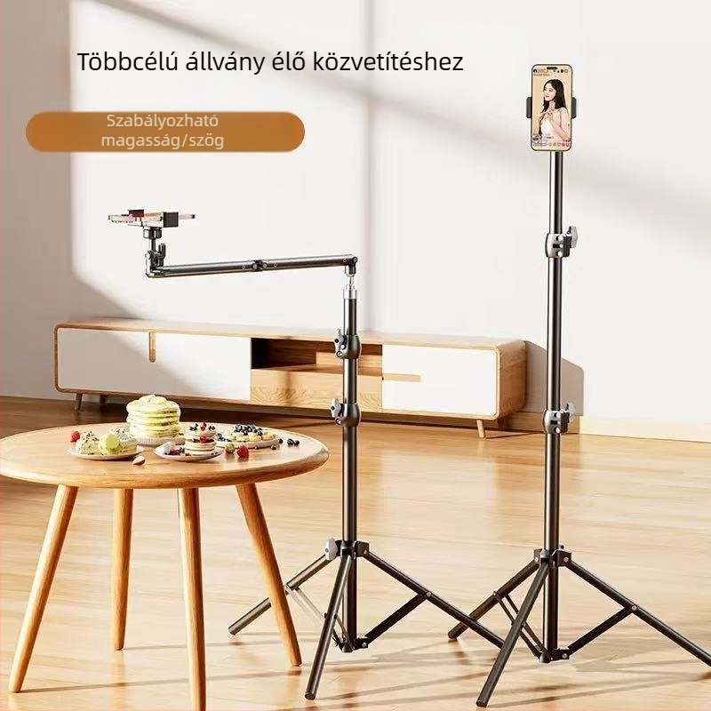 Mobiltelefon felemelt állvány felvételhez — acél szerkezet, teherbírás 4 kg, munkamagasság 49–280 cm, csőátmérő/hossz 2.1/2.6/2.8 m, 2 szakasz