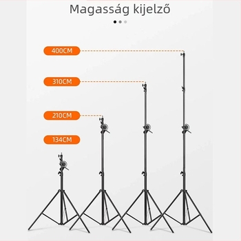 Fényképezőgéphez és élő közvetítéshez használható világításhoz állvány, 4 m magas, terhelhetőség 3–5 kg, összecsukható, vascső és nylon műanyag felépítés, csőátmérő 22–35 cm