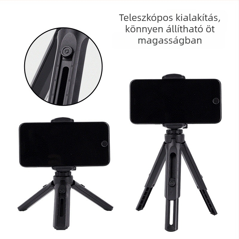 Leeshepro Asztali állvány mobiltelefonokhoz – műanyag, univerzális tripod, kihúzható lábakkal