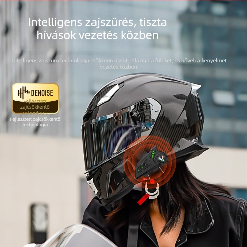 Motorkerékpár Bluetooth sisakfejhallgató — intelligens zajcsökkentés, vízálló, dupla stereó, Bluetooth 5.4, üzemidő 4–8 óra