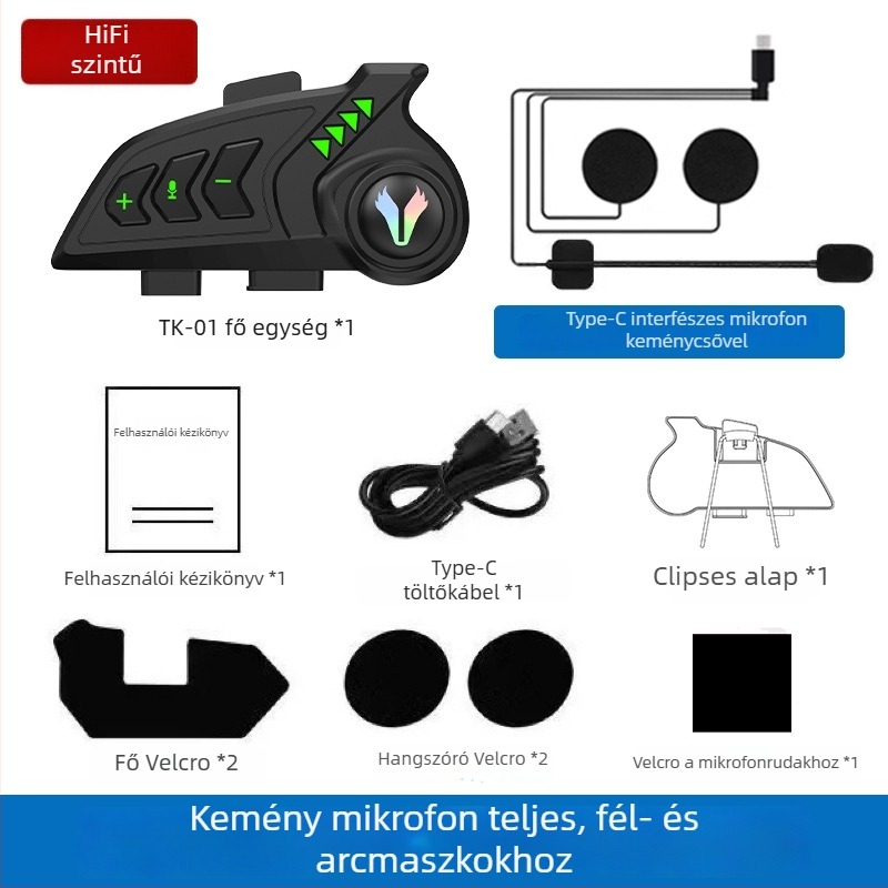 Motorkerékpár Bluetooth sisakfejhallgató — intelligens zajcsökkentés, vízálló, dupla stereó, Bluetooth 5.4, üzemidő 4–8 óra