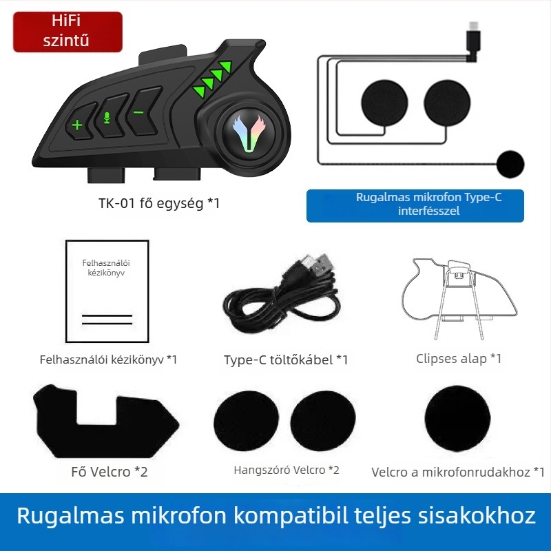 Motorkerékpár Bluetooth sisakfejhallgató — intelligens zajcsökkentés, vízálló, dupla stereó, Bluetooth 5.4, üzemidő 4–8 óra