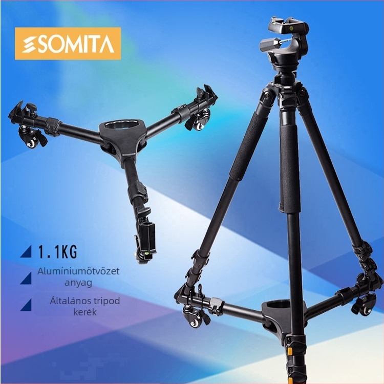 Tripod talp görgőkkel DY-101 | Alumíniumötvözet | Teherbírás 30 kg | Tömeg 1,1 kg | Összecsukott hossz 440 mm