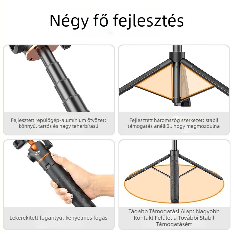 VRIG TP-16 Kamera trípód PTZ háromdimenziós fejjel, alumíniumötvözet, 5 szakasz, teherbírás legfeljebb 2 kg