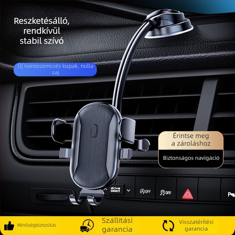 Autó központi konzol telefon-tartó szívófejjel, hajlékony cső és forgatható csukló — Double Chi; vezetési navigációhoz és beszélgetések hands-free-hez; testreszabható