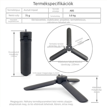 KT-2S Asztali ABS műanyag telefonhoz készült mini tripod megvilágítással, háromszög tartó, 2-5 kg teherbírás, 1 szakasz, PTZ nélkül